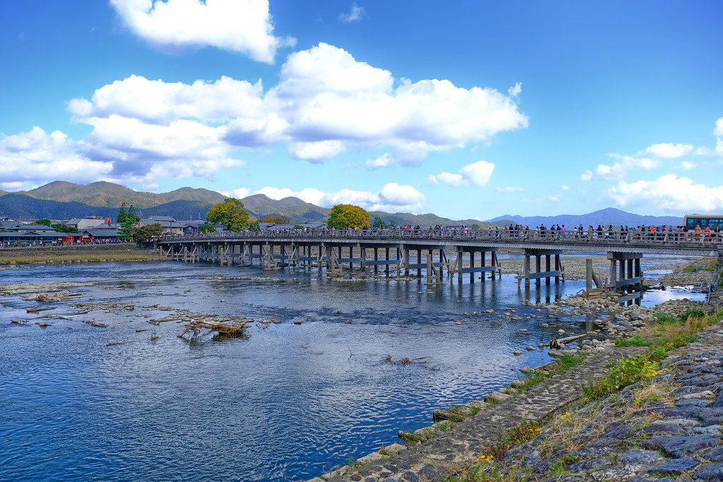 Togetsukyo Bridge, Arishiyama, Western Kyoto, Japan, on a normal day