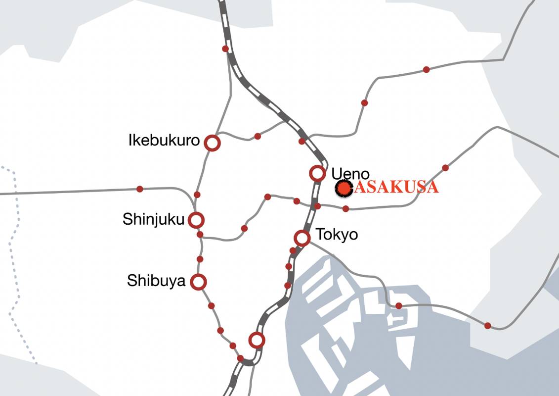Asakusa is 1 station away from Ueno, Usually you take the yellow line "Ginza Line