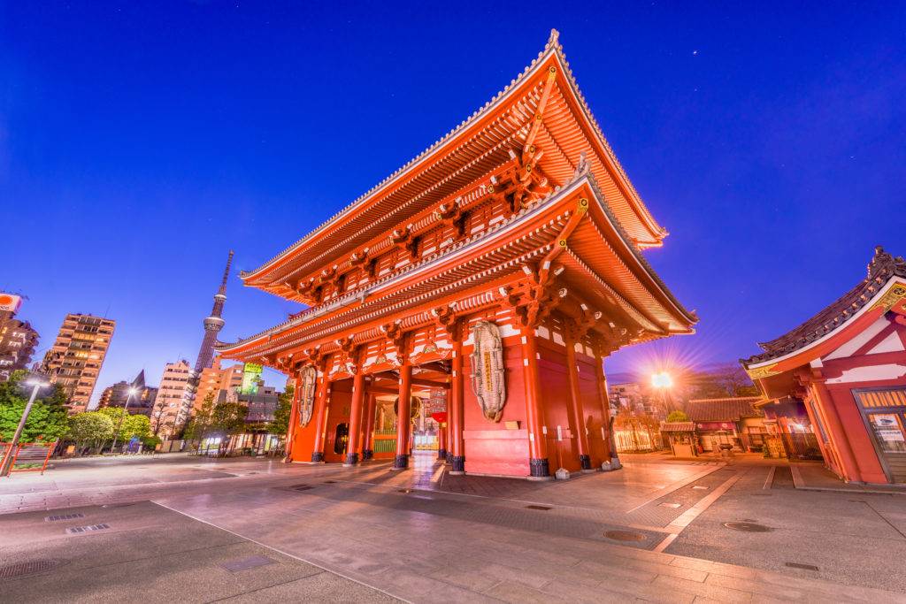 Tokyo, Japan at Sensoji Temple in the Asakusa district at dusk.